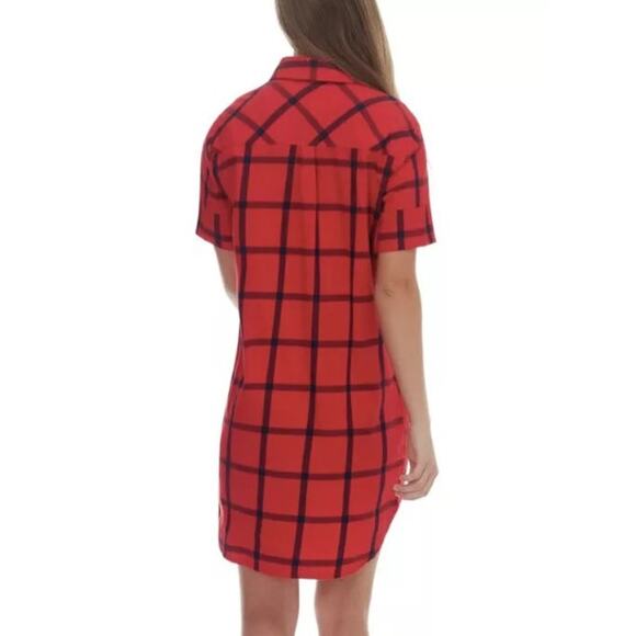 TOPO Designs Shirt Dress Womens Large Plaid Flannel Button Up Red Navy Cotton - Picture 2 of 7